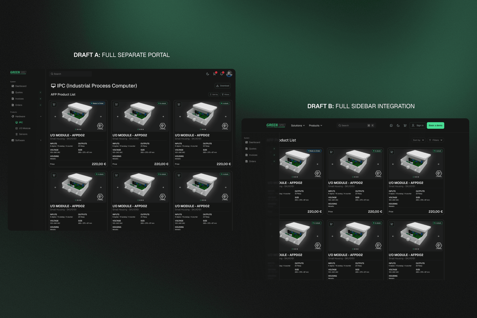 We explored three quick prototyping approaches: Using a existed UI, I made a fully separate portal, a full sidebar integration, and a conditional sidebar (appear only when the user is logged in). Each introduced trade-offs between usability, complexity, and development cost.